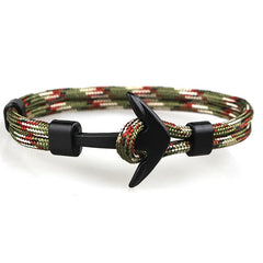 HOMOD 2019 New Fashion Black Color Anchor Bracelets Men Charm Survival Rope Chain Paracord Bracelet Male Wrap Metal Sport Hooks