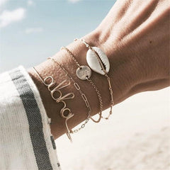 4 Pcs/ Set Classic Arrow Knot Round Crystal Multilayer Adjustable Open Bracelet Set Women Fashion Party Jewelry Multiple Styles