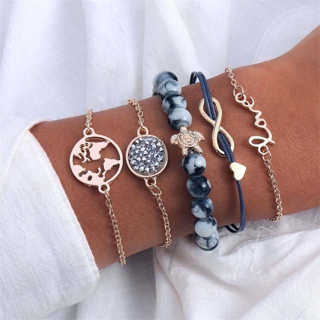 4 Pcs/ Set Classic Arrow Knot Round Crystal Multilayer Adjustable Open Bracelet Set Women Fashion Party Jewelry Multiple Styles