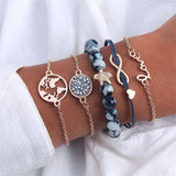 4 Pcs/ Set Classic Arrow Knot Round Crystal Multilayer Adjustable Open Bracelet Set Women Fashion Party Jewelry Multiple Styles