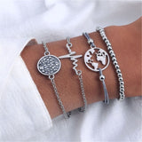 4 Pcs/ Set Classic Arrow Knot Round Crystal Multilayer Adjustable Open Bracelet Set Women Fashion Party Jewelry Multiple Styles
